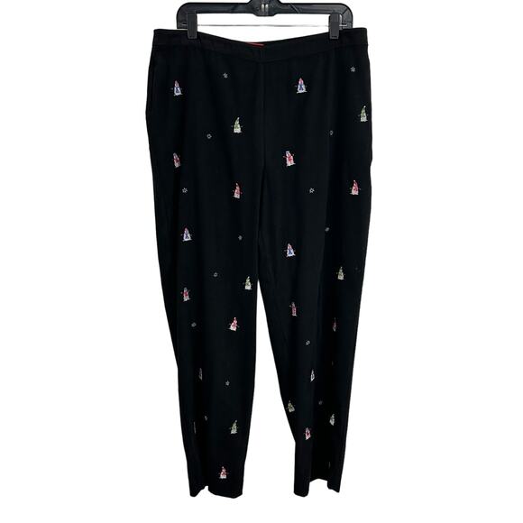Northern Isles Pants - Northern Isles Y2K Holiday 2004 Black Multicolor Snowman Embroidered Pants 16